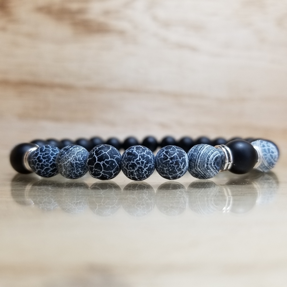 Black Onyx & Effloresce Agate Gemstone Bracelet